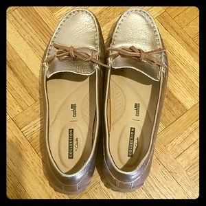Clark's gold boat shoes loafers